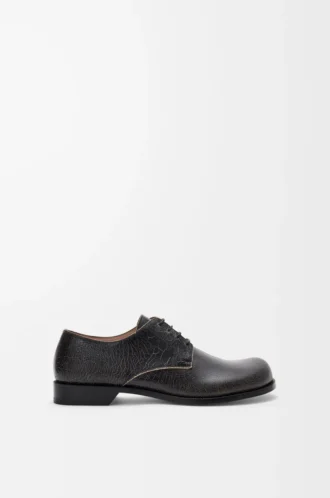 Derby Campo en cuir de veau craquelé Noir/Crème
