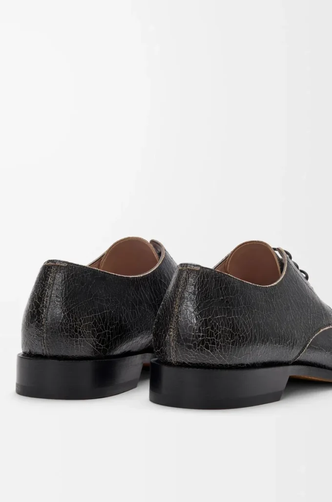 Derby Campo en cuir de veau craquelé Noir/Crème