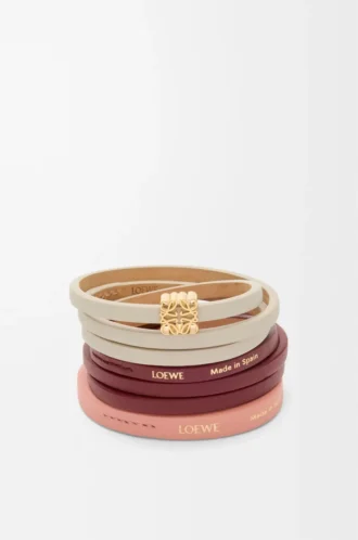 Double bracelet torsadé en cuir de veau Light Ghost/Burgundy