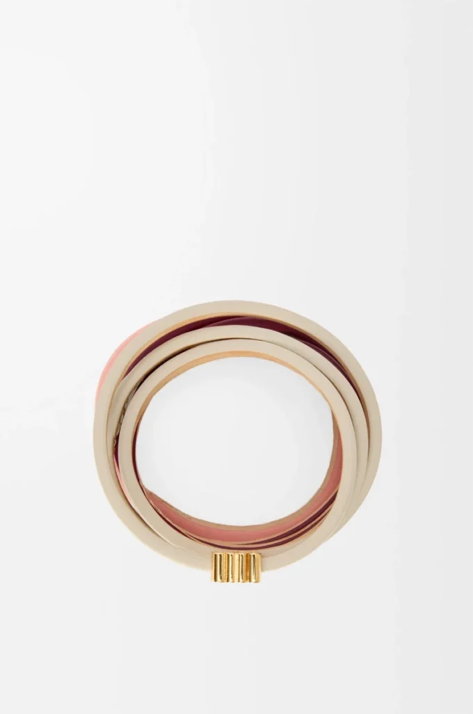 Double bracelet torsadé en cuir de veau Light Ghost/Burgundy