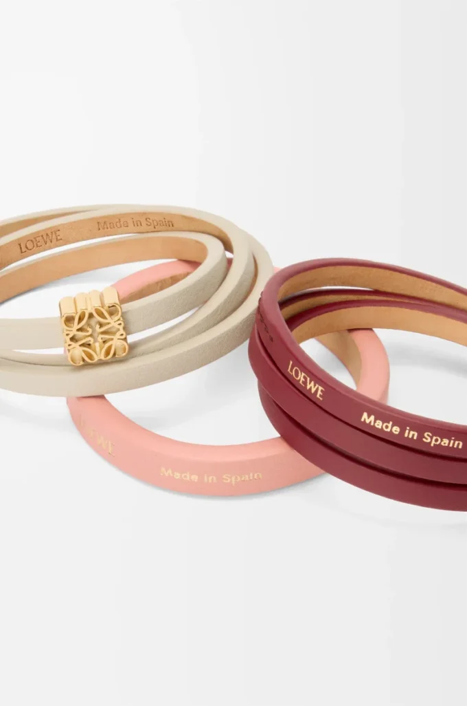 Double bracelet torsadé en cuir de veau Light Ghost/Burgundy