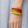 Double bracelet torsadé en cuir de veau Orange vif/Jaune