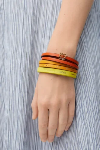 Double bracelet torsadé en cuir de veau Orange vif/Jaune