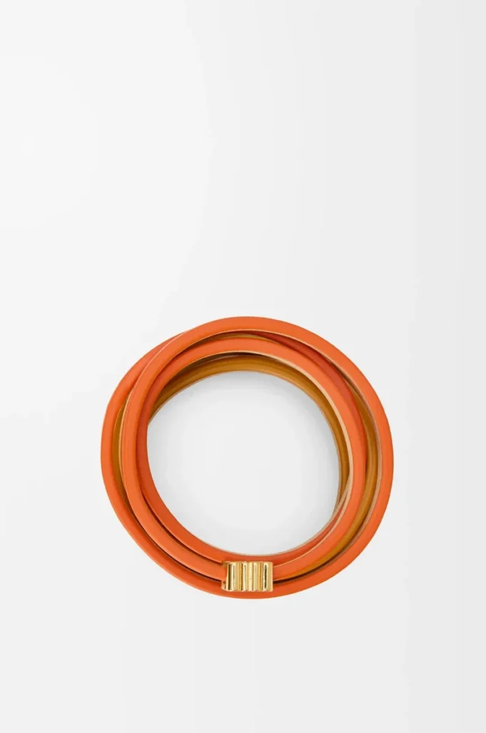 Double bracelet torsadé en cuir de veau Orange vif/Jaune