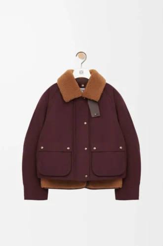 Doudoune en shearling et coton mélangé Bordeaux