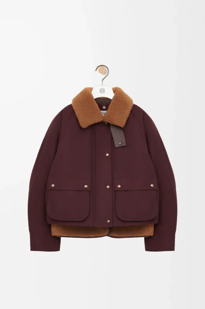 Doudoune en shearling et coton mélangé Bordeaux