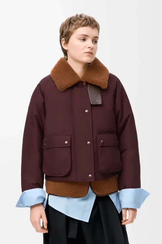 Doudoune en shearling et coton mélangé Bordeaux