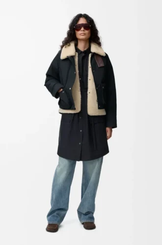 Doudoune en shearling et coton mélangé Noir