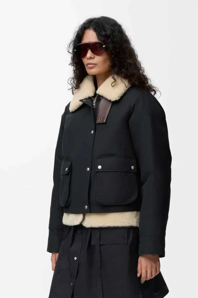 Doudoune en shearling et coton mélangé Noir