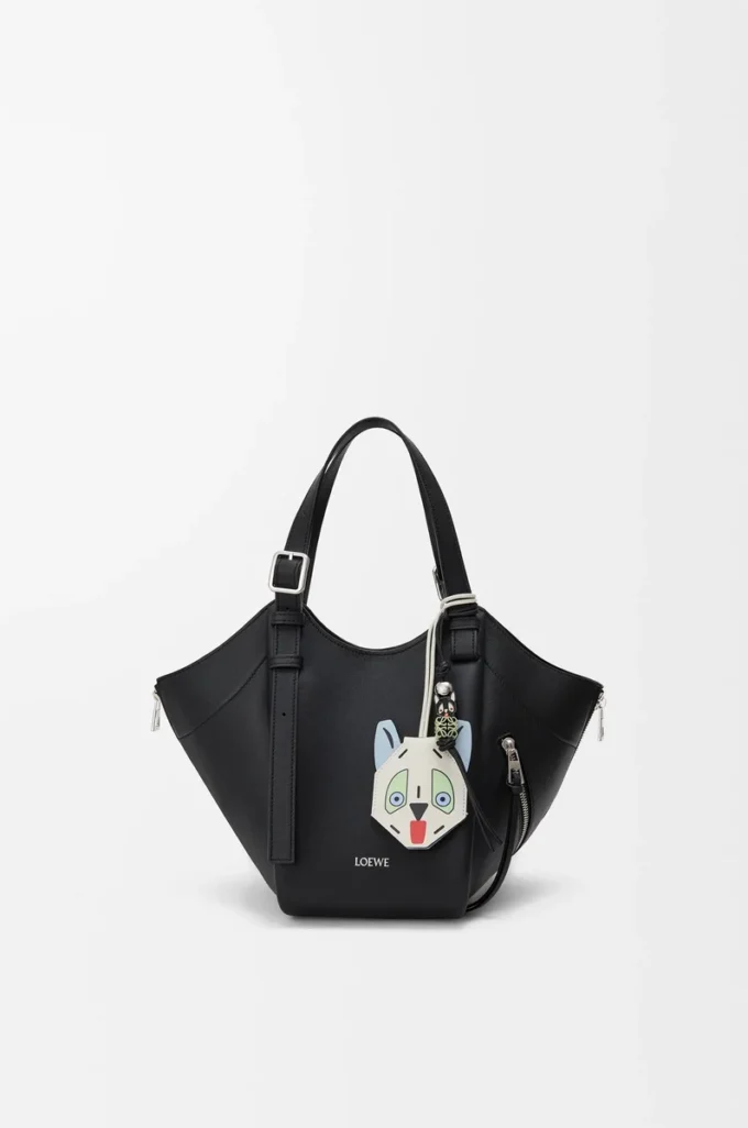 Porte-clés Futurist Cat en cuir de veau blanc/bleu