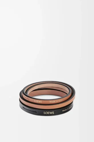 Ensemble de deux bracelets en cuir de veau classique noir/tan