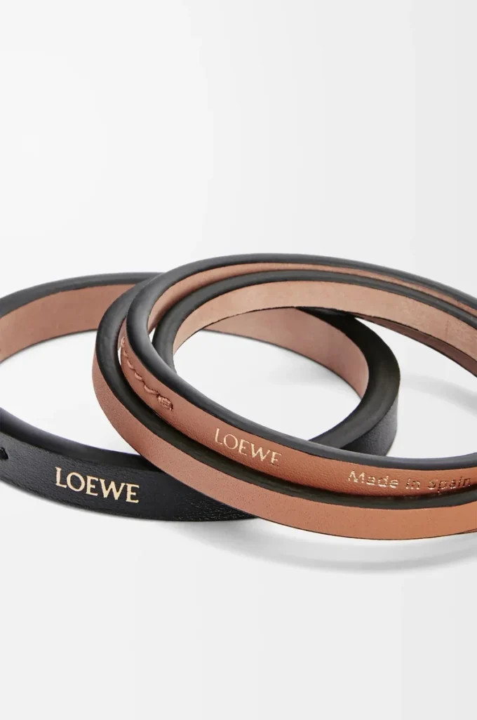 Ensemble de deux bracelets en cuir de veau classique noir/tan