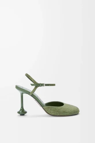 Escarpins à bride à la cheville Toy en daim orné de strass vert militaire