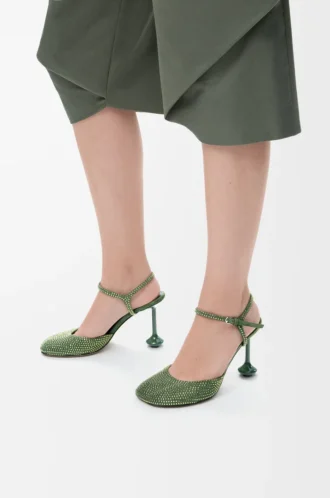 Escarpins à bride à la cheville Toy en daim orné de strass vert militaire