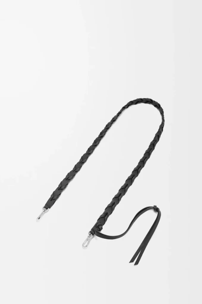 Fine sangle tressée en cuir de veau classique Noir