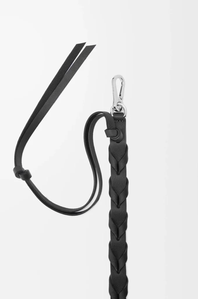 Fine sangle tressée en cuir de veau classique Noir