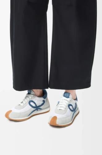 Flow Runner 2.0 en nylon et daim Blanc/Denim clair
