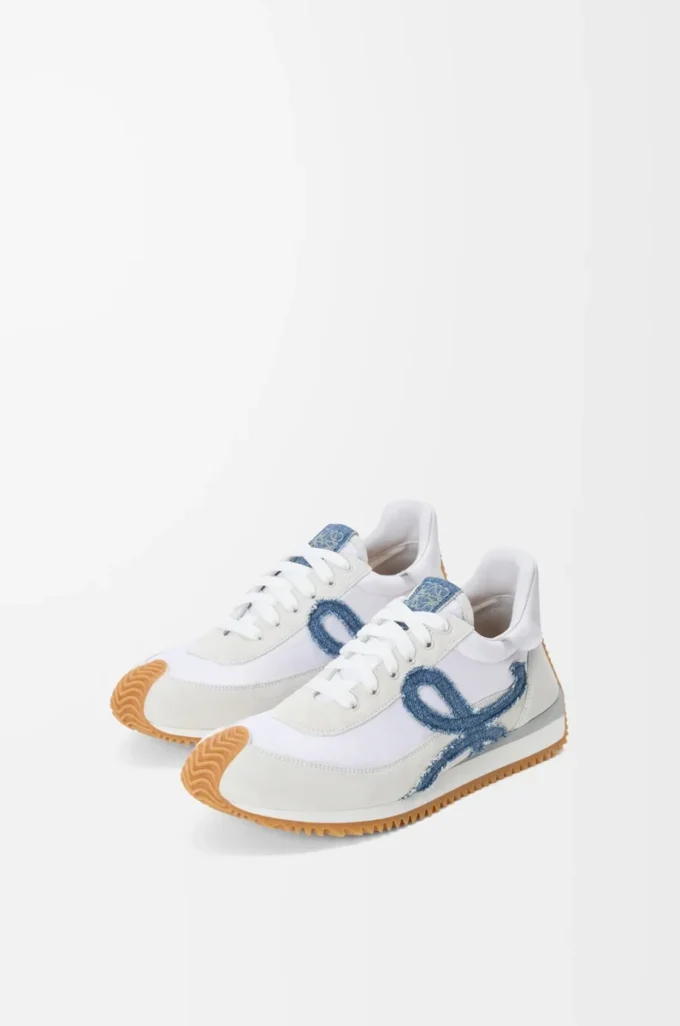 Flow Runner 2.0 en nylon et daim Blanc/Denim clair