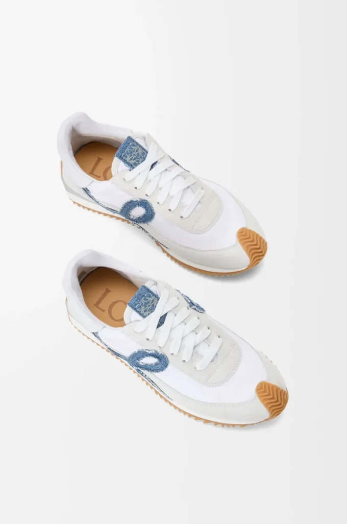 Flow Runner 2.0 en nylon et daim Blanc/Denim clair