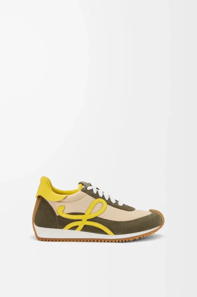 Flow Runner 2.0 en nylon et daim Crème/Jaune/Vert olive