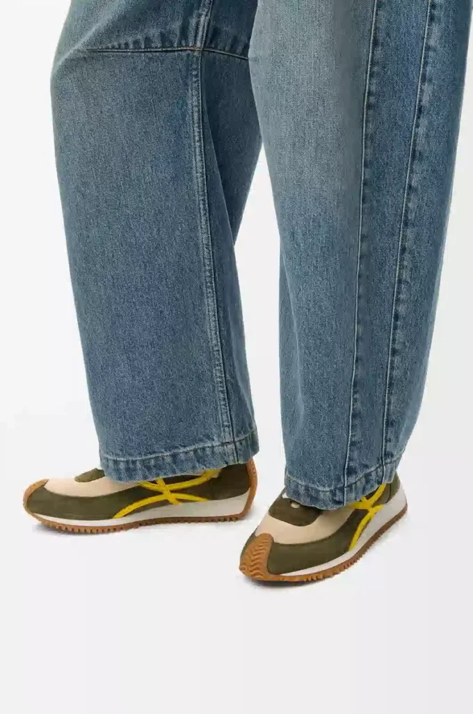 Flow Runner 2.0 en nylon et daim Crème/Jaune/Vert olive