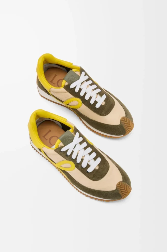 Flow Runner 2.0 en nylon et daim Crème/Jaune/Vert olive