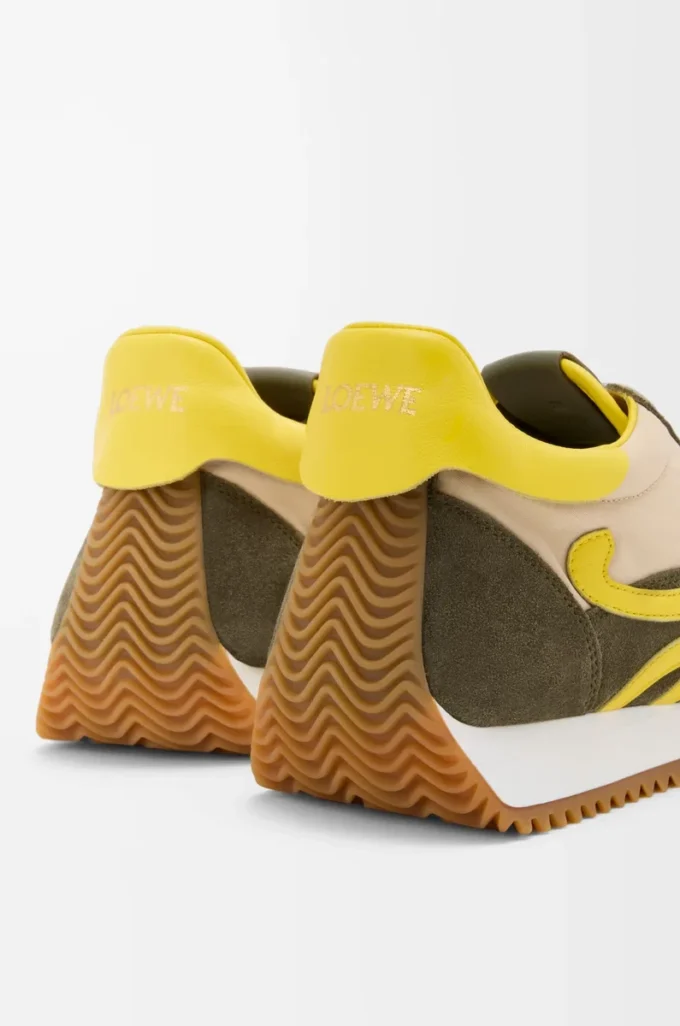 Flow Runner 2.0 en nylon et daim Crème/Jaune/Vert olive