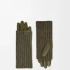 Gants en cachemire et cuir d&rsquo;agneau nappa Kaki foncé