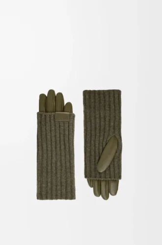 Gants en cachemire et cuir d&rsquo;agneau nappa Kaki foncé