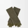 Gants en cachemire et cuir d&rsquo;agneau nappa Kaki foncé