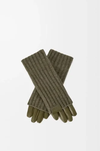Gants en cachemire et cuir d&rsquo;agneau nappa Kaki foncé
