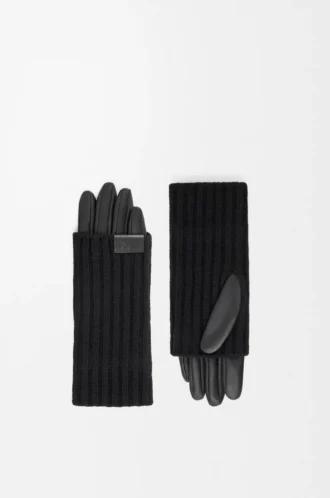 Gants en cachemire et cuir d&rsquo;agneau nappa Noir