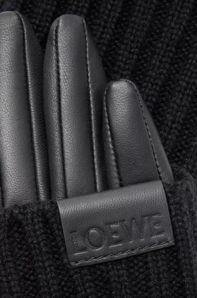 Gants en cachemire et cuir d’agneau nappa Noir Gants en cachemire et cuir d’agneau nappa Noir
