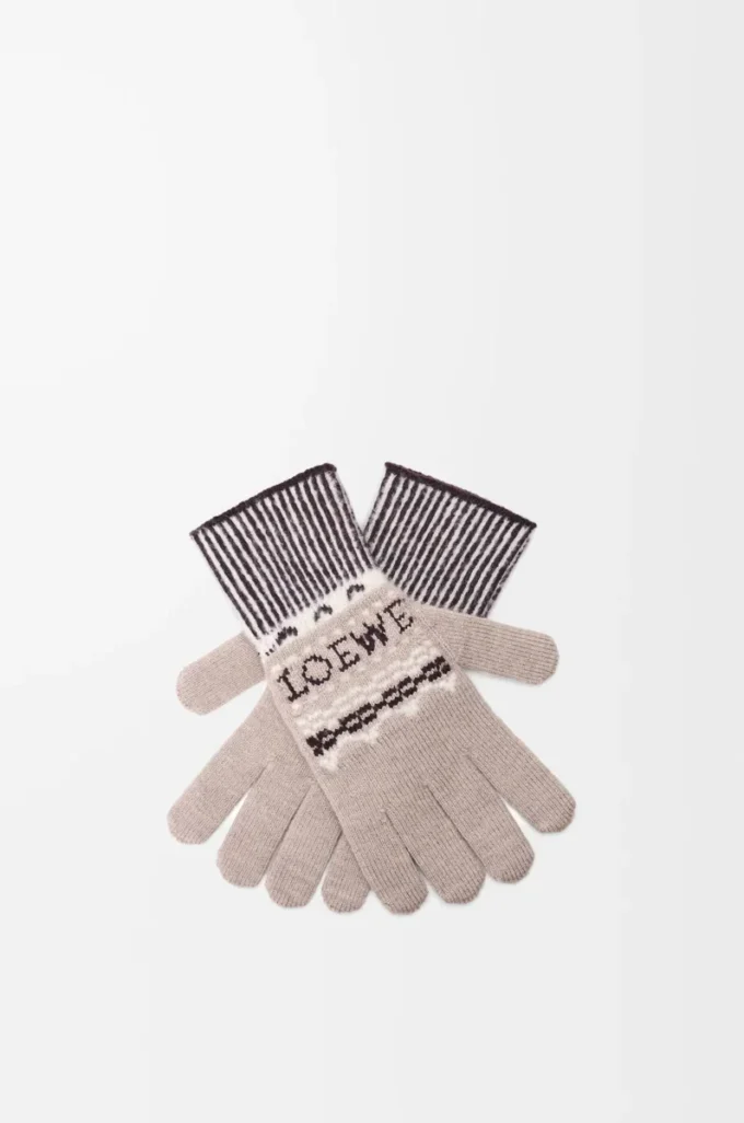 Gants en laine mélangée beige/multicolore