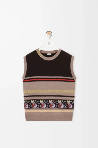 Gilet en laine et cachemire Beige/Multicolore