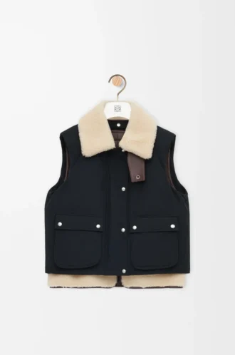 Gilet matelassé en mélange de peau lainée et coton Noir