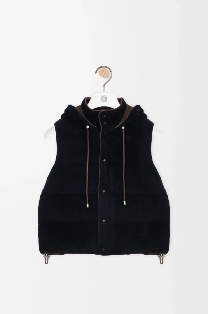 Gilet matelassé en peau lainée Marron/Bleu marine Gilet matelassé en peau lainée Marron/Bleu marine