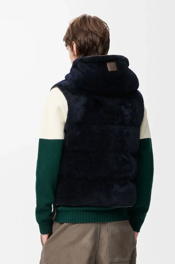 Gilet matelassé en peau lainée Marron/Bleu marine Gilet matelassé en peau lainée Marron/Bleu marine