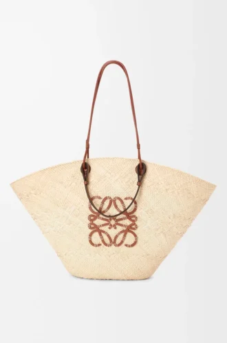 Grand sac Anagram Basket en palmier iraca et cuir de veau Naturel/Tan