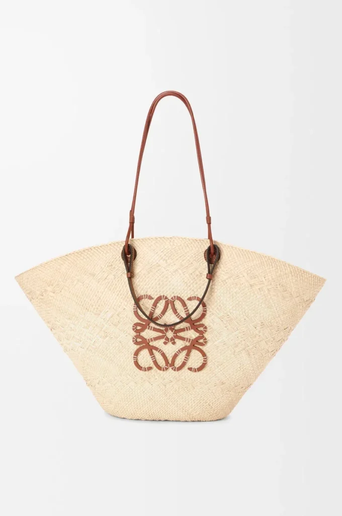 Grand sac Anagram Basket en palmier iraca et cuir de veau Naturel/Tan