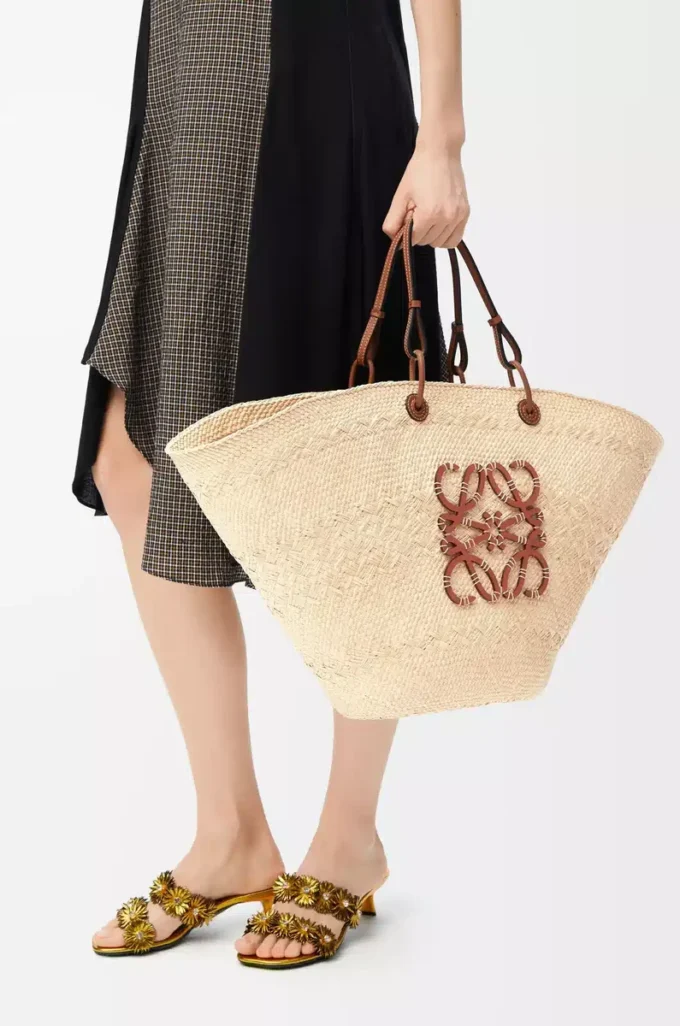 Grand sac Anagram Basket en palmier iraca et cuir de veau Naturel/Tan