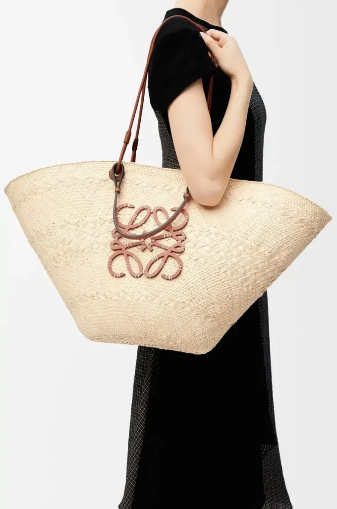 Grand sac Anagram Basket en palmier iraca et cuir de veau Naturel/Tan