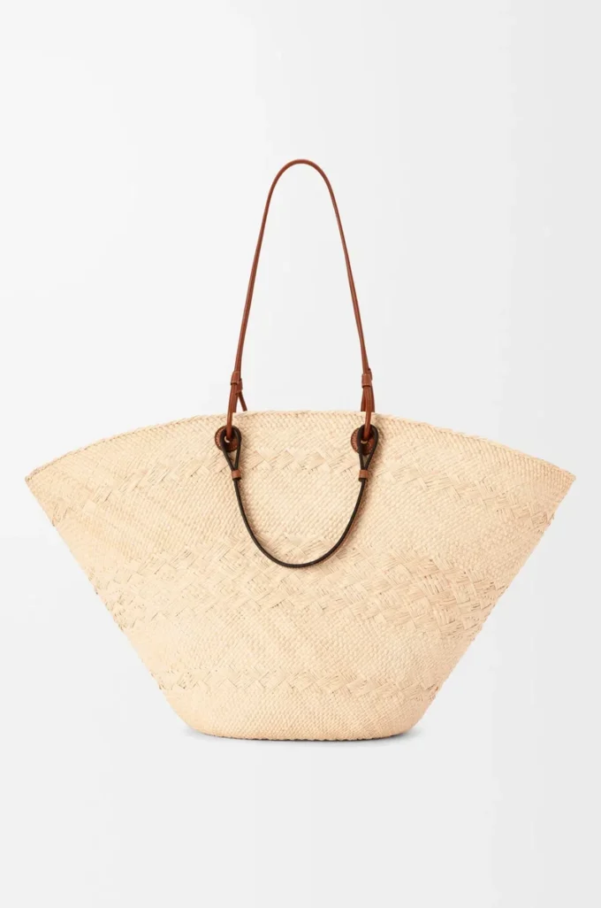 Grand sac Anagram Basket en palmier iraca et cuir de veau Naturel/Tan