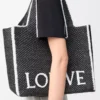 Grand sac fourre-tout LOEWE Font en raphia Noir