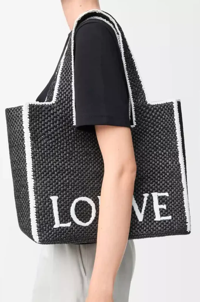 Grand sac fourre-tout LOEWE Font en raphia Noir