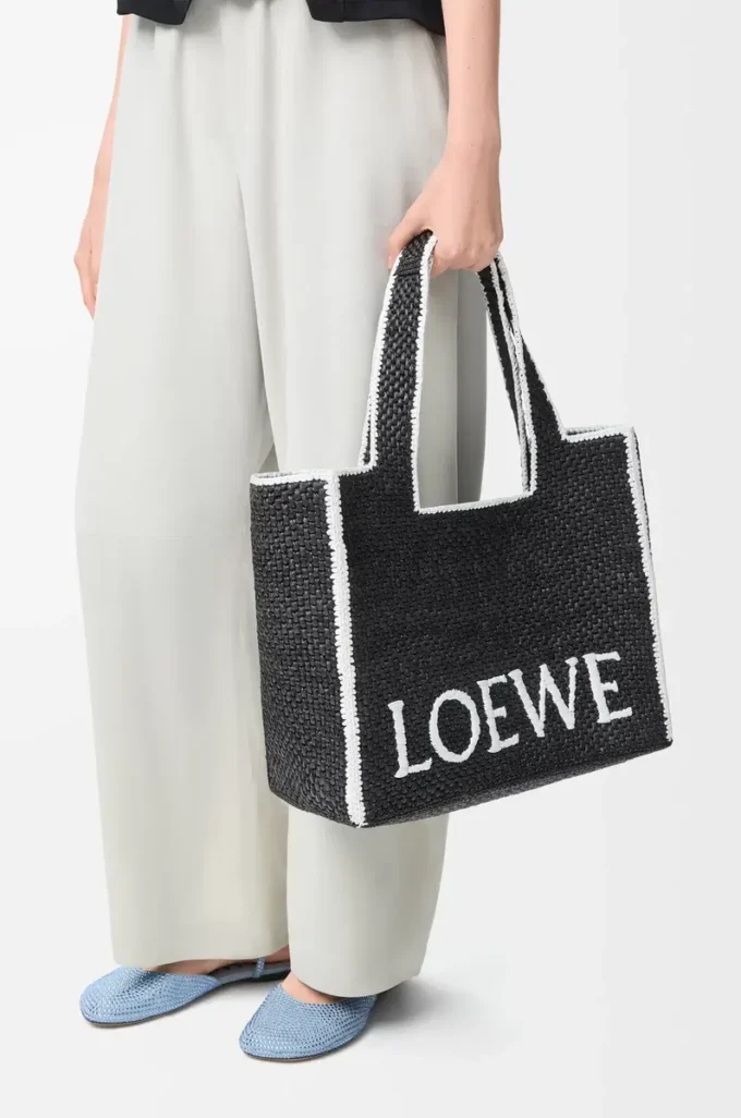 Grand sac fourre-tout LOEWE Font en raphia Noir
