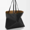 Grand sac fourre-tout Puzzle Fold horizontal en cuir de veau grainé souple Noir