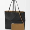 Grand sac fourre-tout Puzzle Fold horizontal en cuir de veau grainé souple Noir