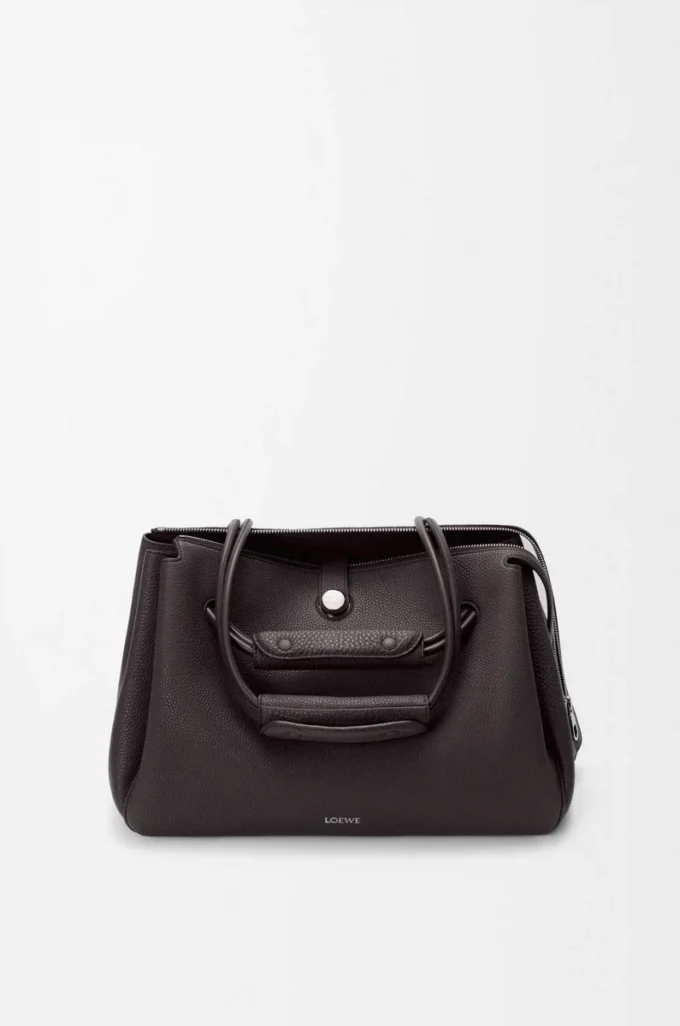 Grand sac Madrid en cuir de veau grainé souple Dark Ebony
