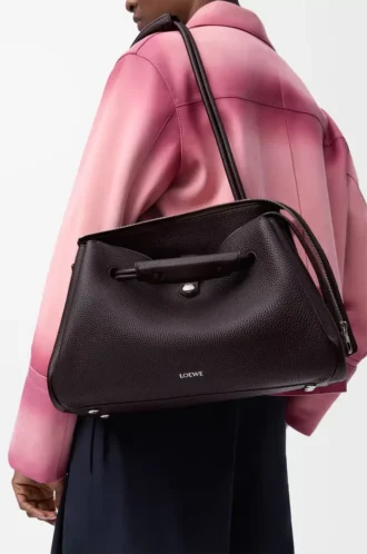Grand sac Madrid en cuir de veau grainé souple Dark Ebony